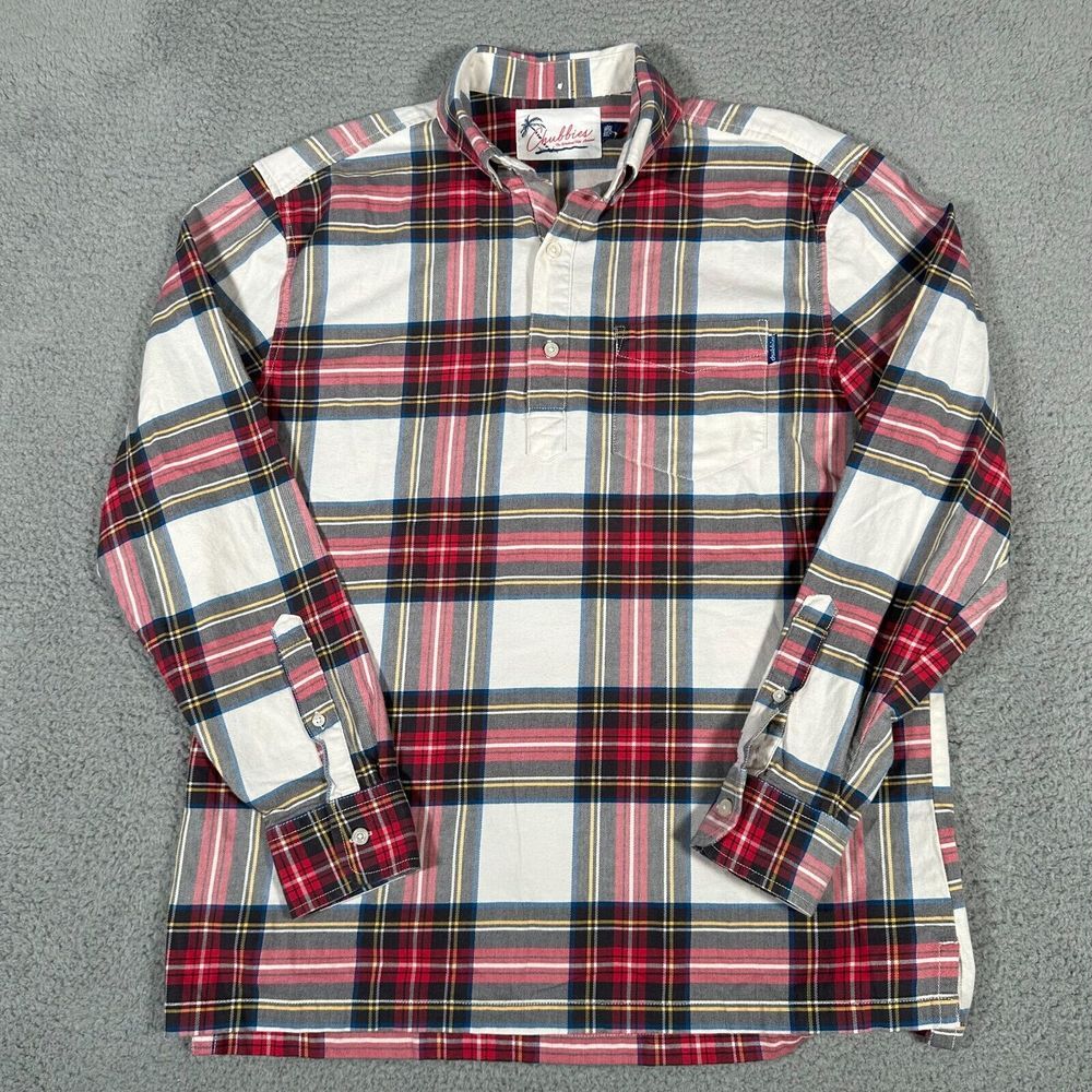 Chubbies Shirt Mens Large Red Plaid Popover Polo Long Sleeve‎ Casual Stretch